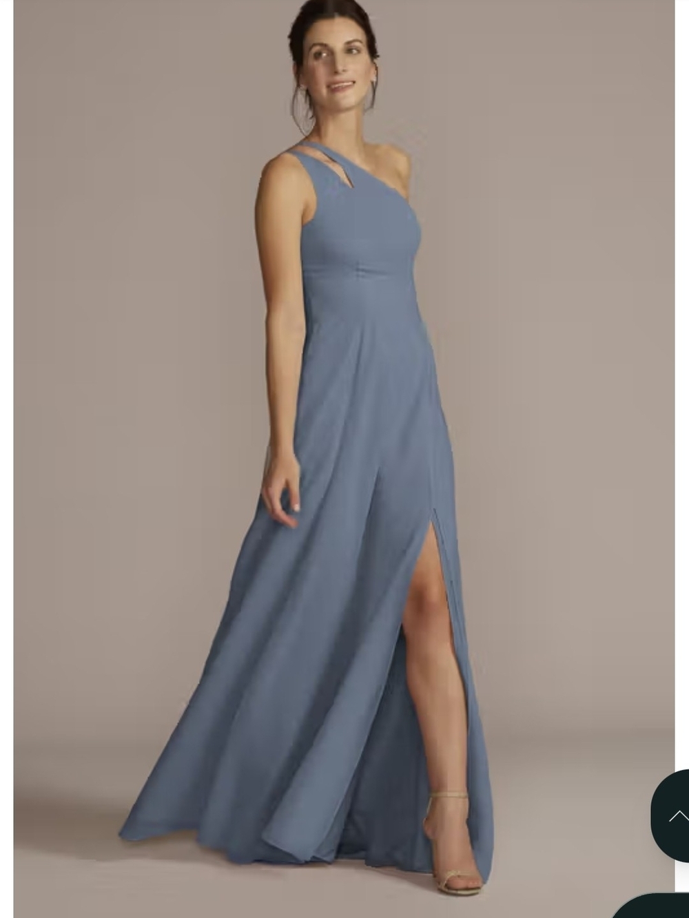 One-Shoulder Dusty Blue Maxi Dress with Side Slit